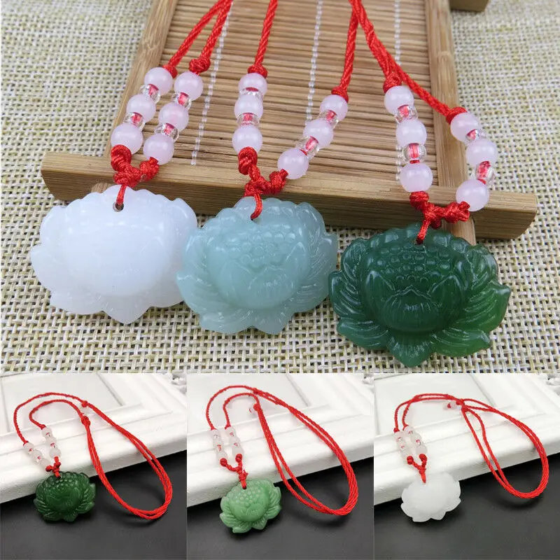 Beading - Natural Green Jade Lotus Pendant Beads
