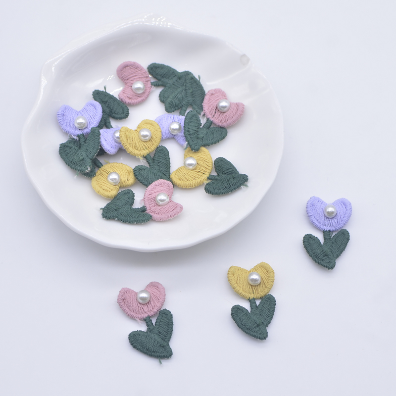 Embroidery - 20Pcs 14*24mm Embroidered Knitting Tulip Flower
