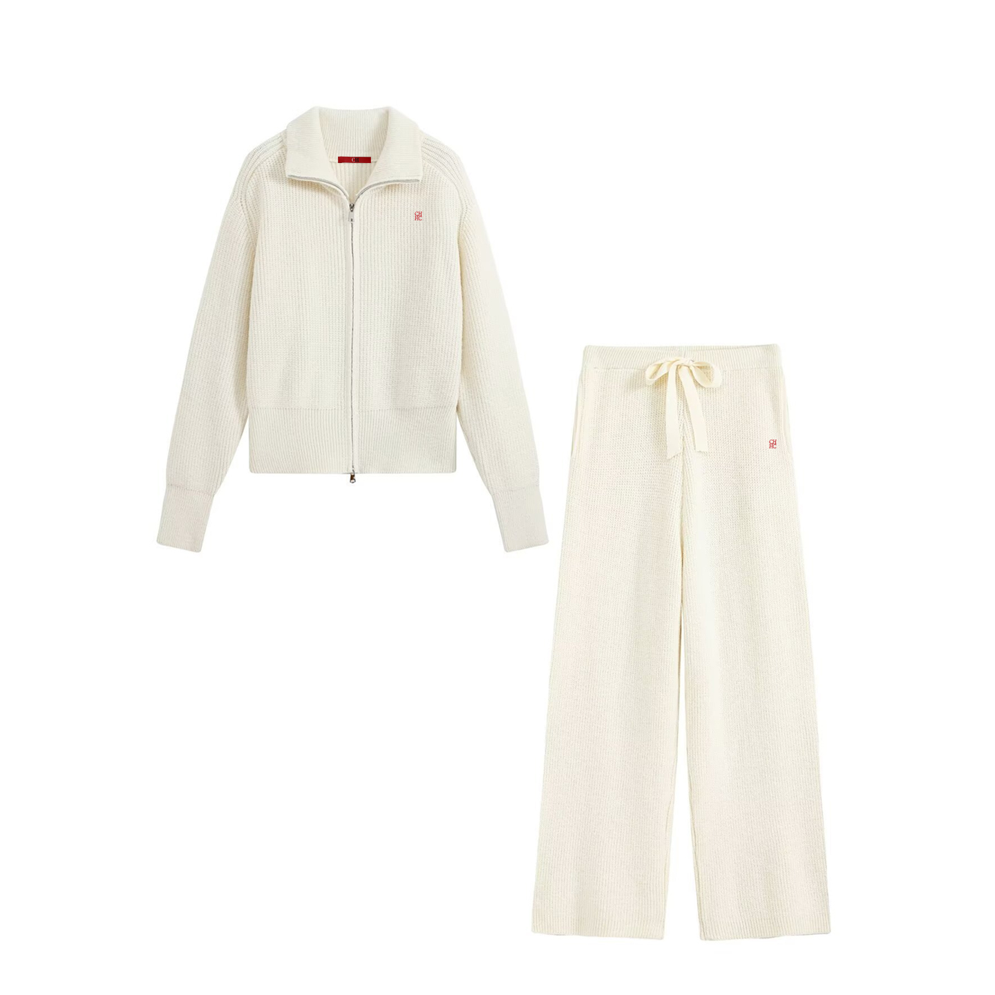 Women Zip Up Collar Knit Two P - Embroidery recension och pris