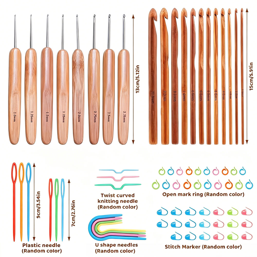 74pcs Bamboo Crochet Hooks Set - Sewing recension och pris